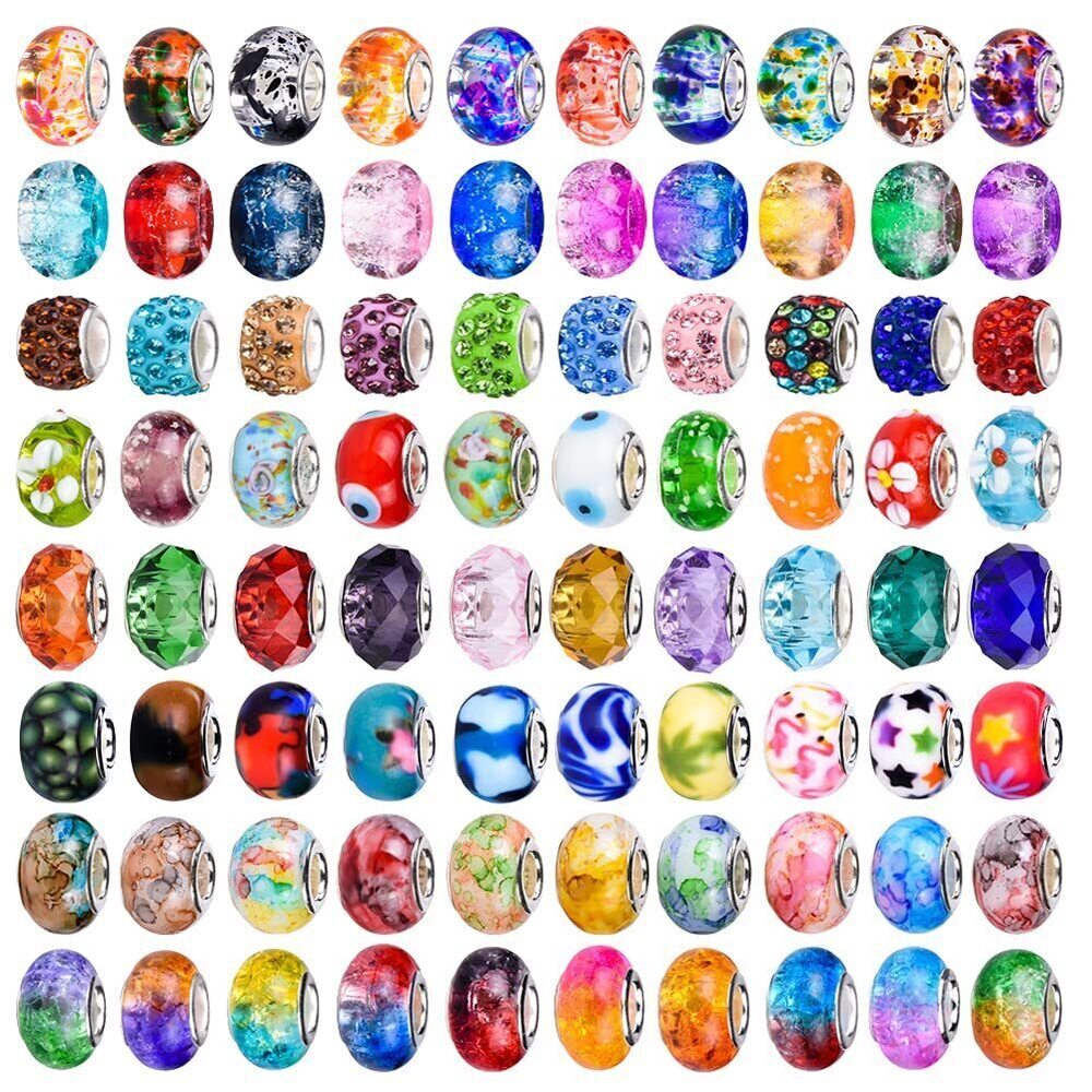3444 120 Pieces Assorted European Craft Beads Large Hole Lampwork Spacer